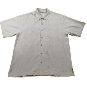 Tommy Bahama Men Cream Pineapple Floral Jacquard Short Sleeve Button Up Shirt XL